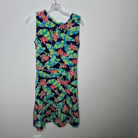 Lands’ End Womens Sleeveless Wrap Dress M 10-12 Navy Floral Tropical Casual - Picture 5 of 9